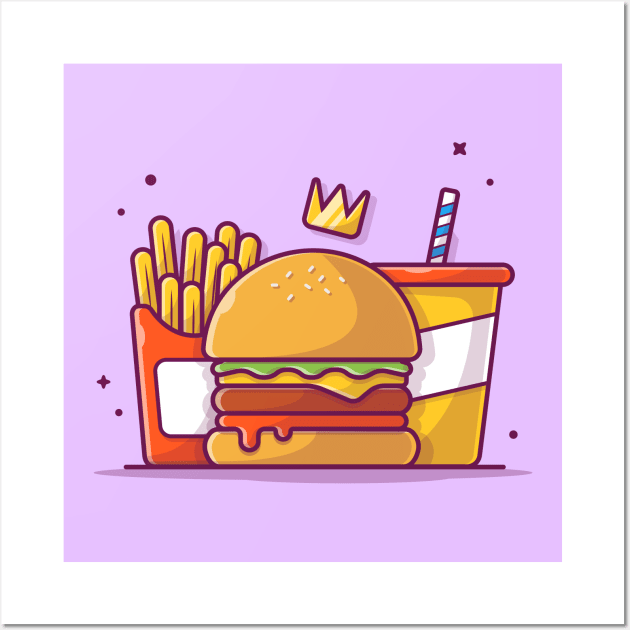 Burger, French fries And Soft Drink Cartoon (2) Wall Art by Catalyst Labs